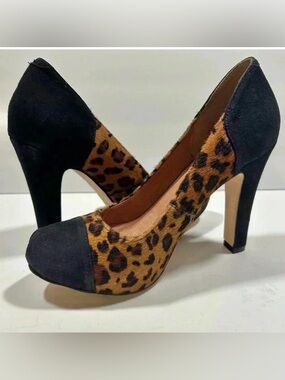 NEW!CorsocComo-Leopard cow hair, suede heel pumps size 8
